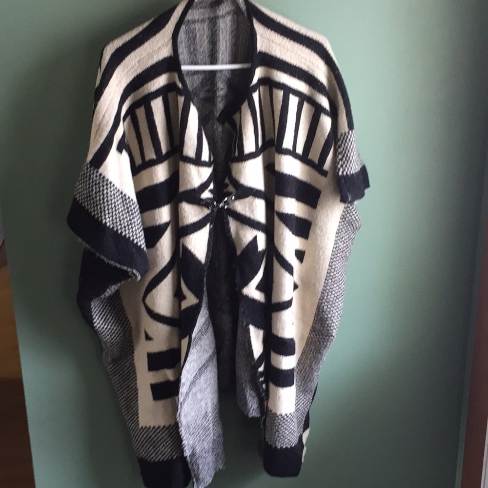 Cream and black poncho